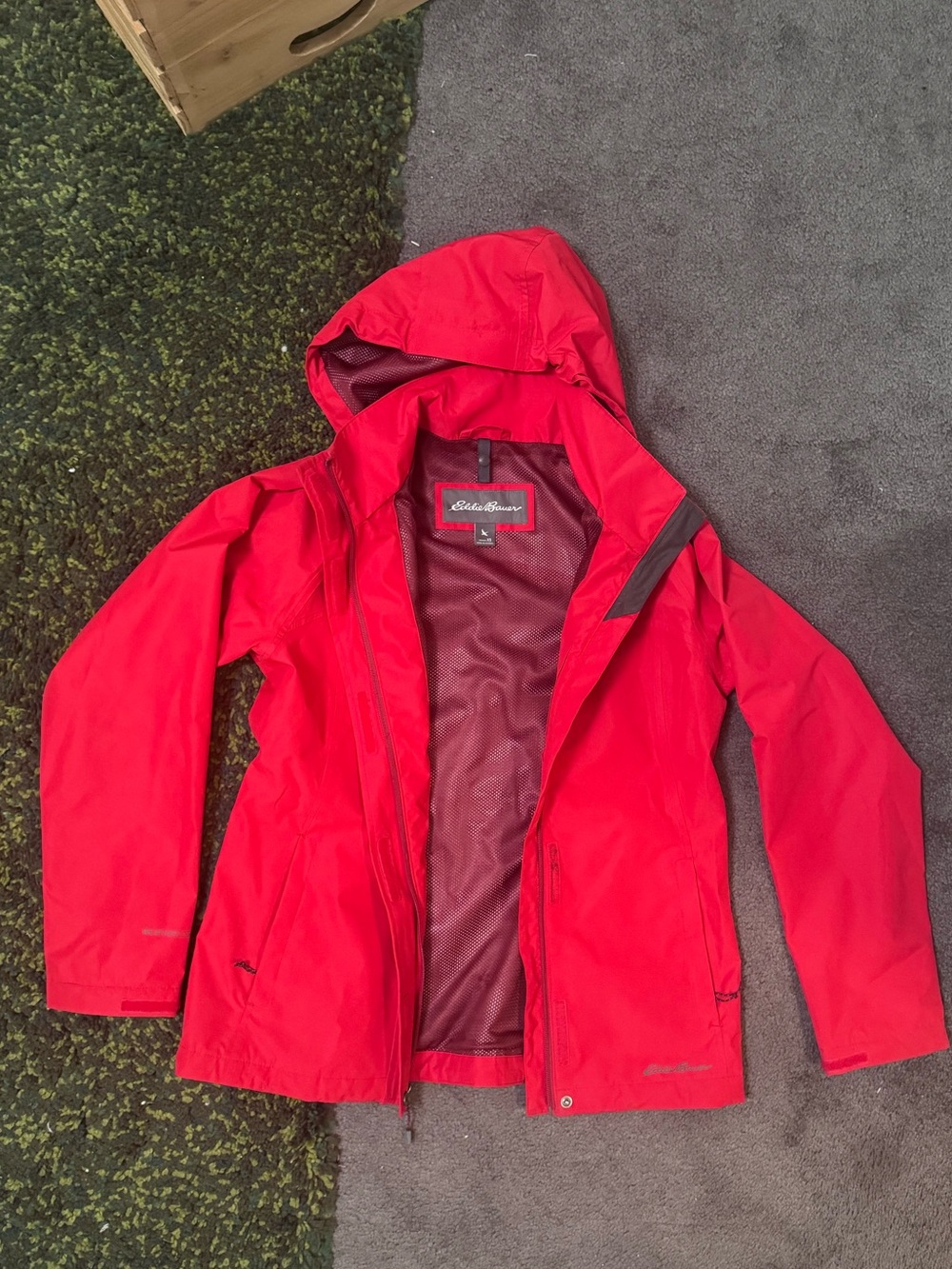 Eddie Bauer Red Hooded Rain Shell Jacket